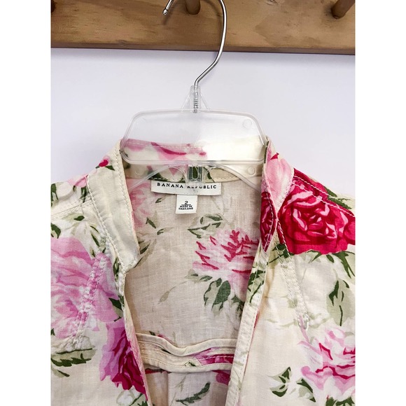 Banana Republic Floral Linen Blazer Size 2 - Picture 3 of 8
